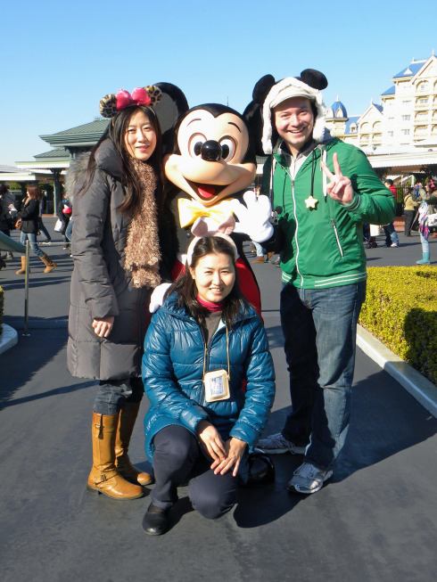 My first picture with the Mouse! Saya-san (on the left) and Eri-san (kneeling) brought ears for us to wear.