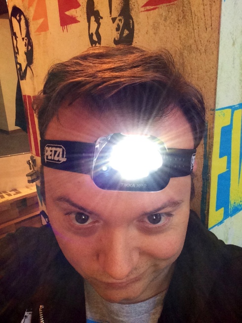 Me, looking very handsome in the headlamp that our head carpenter lent me for the week. Anyone up for spelunking?