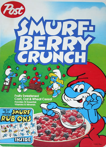 Smurfberry Crunch cereal was always in the pantry at Granny and Grandpa's when I'd come spend the night.